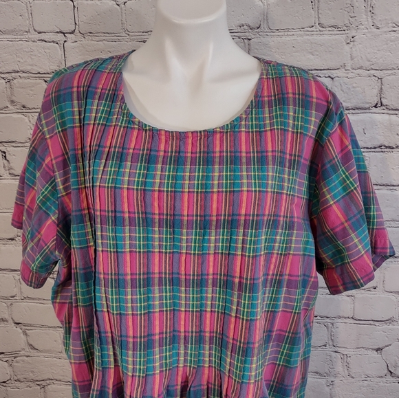 Vintage 2xl Plaid Cotton Dress 220 Hickory - Picture 5 of 7